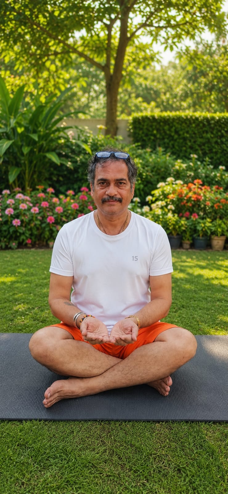 Parag Raje in Sukhasana — welcoming you to the practice
